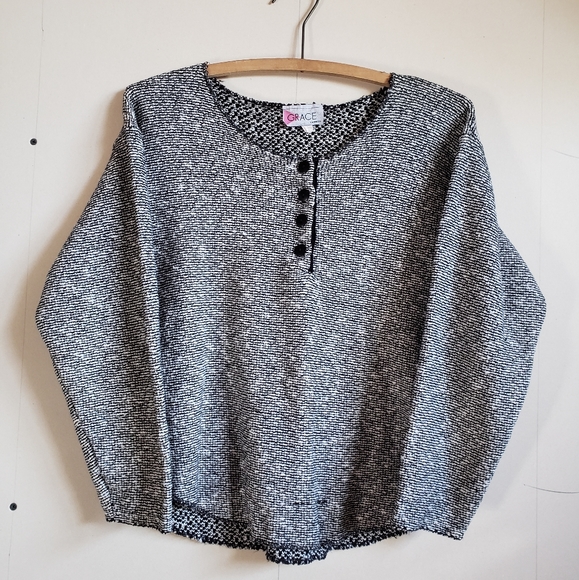 Vintage Sweaters - vintage black and white vintage knit 1980s cozy cropped Sweater, women's size M